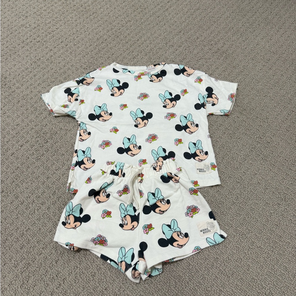 Zara White and Black Cartoon Print Pajama Set